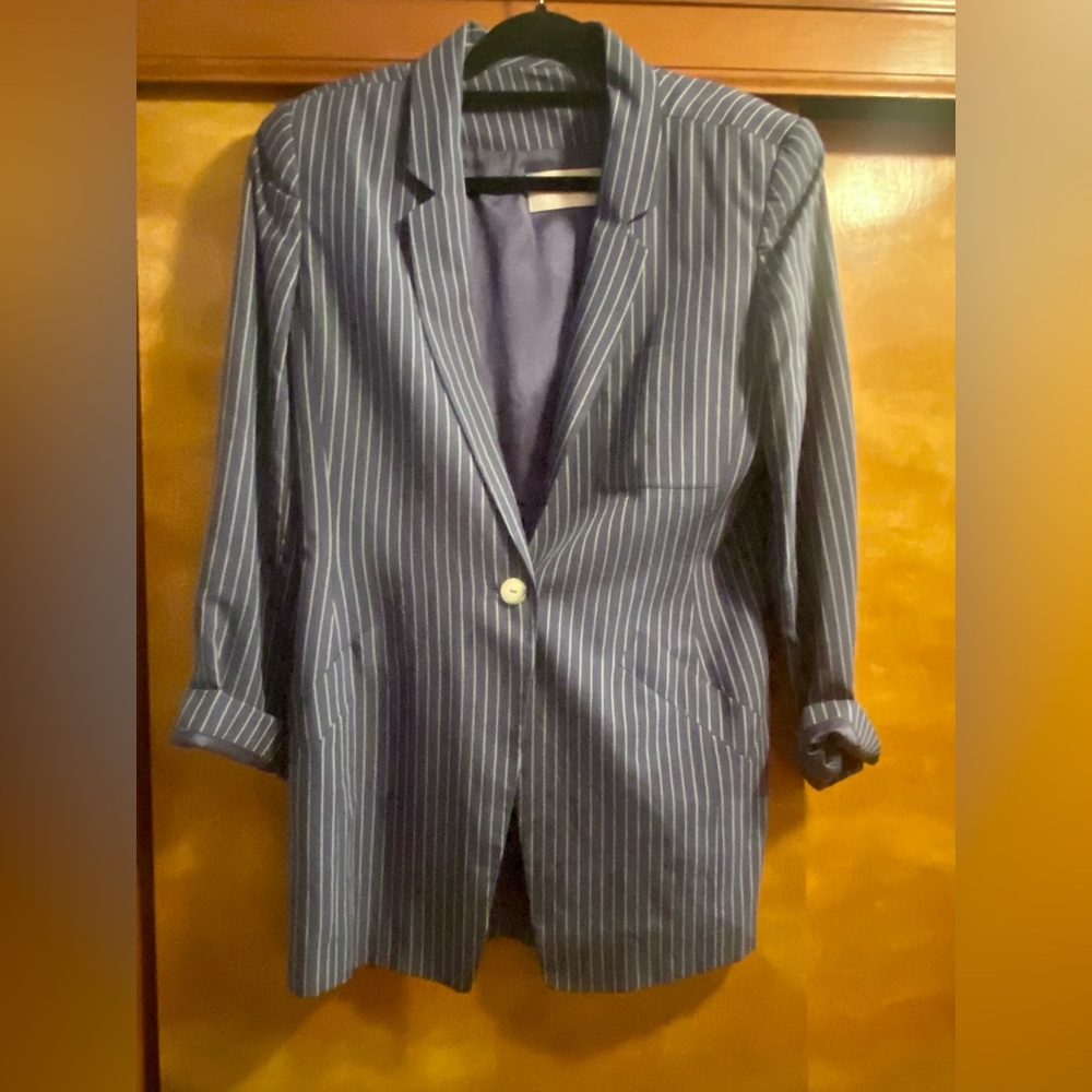 Vintage Dana Buchman blazer blue and ivory pinstripe